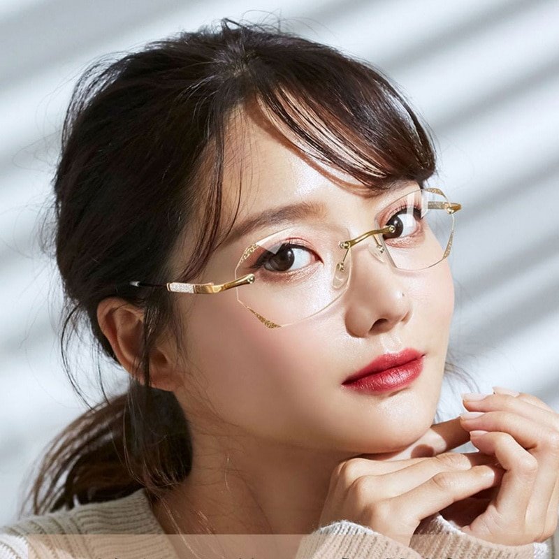 Reading Glasses With Blue Light Filter, Aurena Diamond Rimless Design