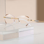 Reading Glasses With Blue Light Filter, Aurena Diamond Rimless Design