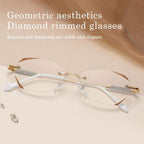 Reading Glasses With Blue Light Filter, Aurena Diamond Rimless Design