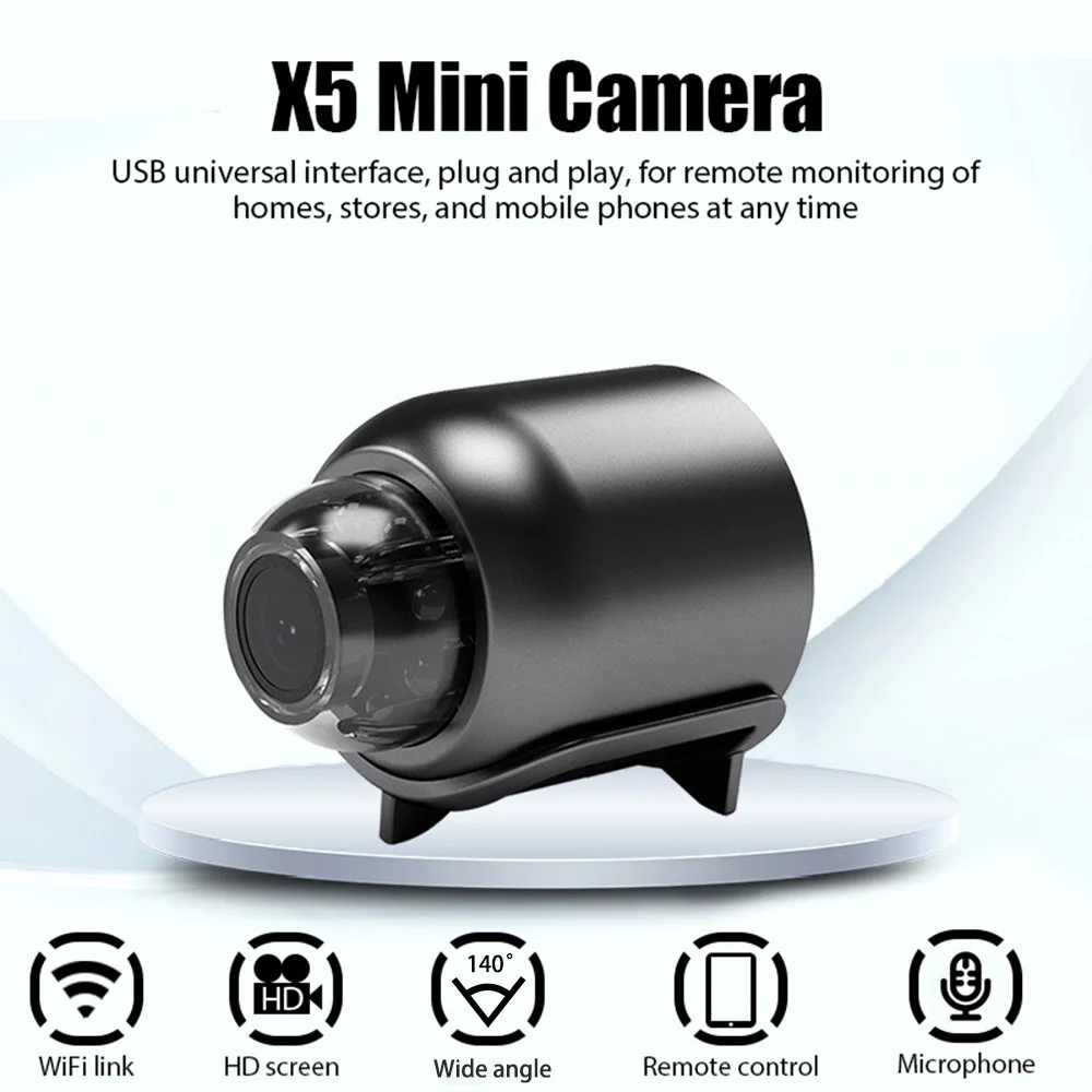Mini caméra de sécurité Wi-Fi, 1080p étanche avec vision nocturne, angle de vue de 160°