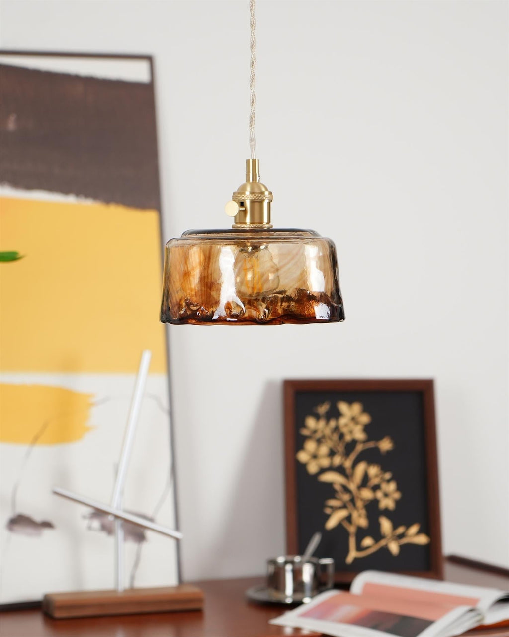 Suspension vintage Amberlyn en verre ambré | Fioriscas