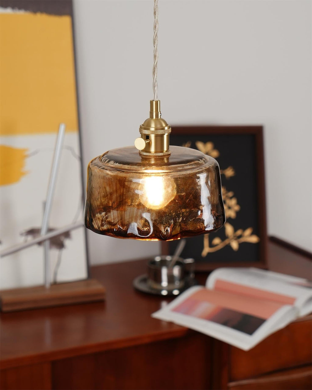 Suspension vintage Amberlyn en verre ambré | Fioriscas