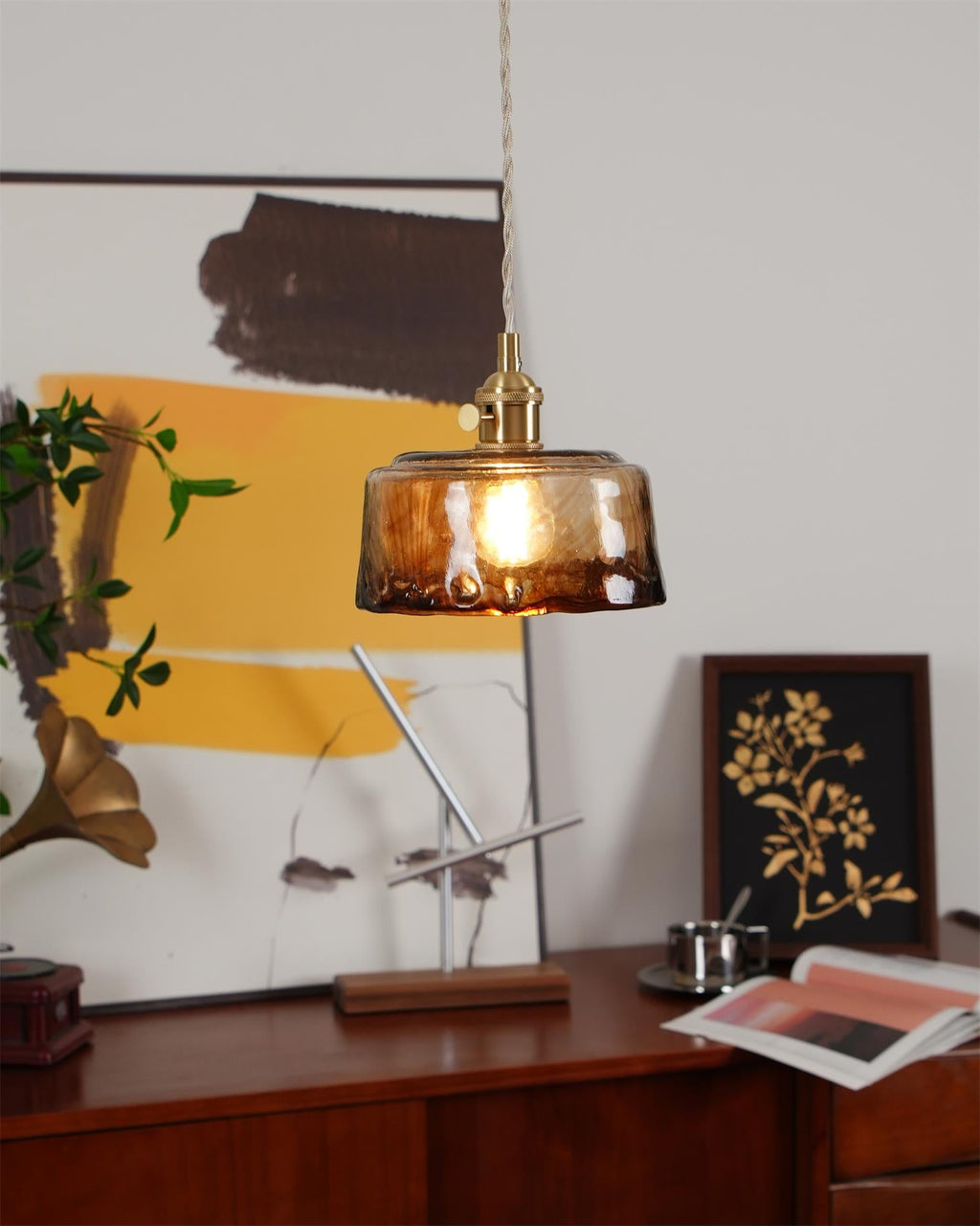 Suspension vintage Amberlyn en verre ambré | Fioriscas