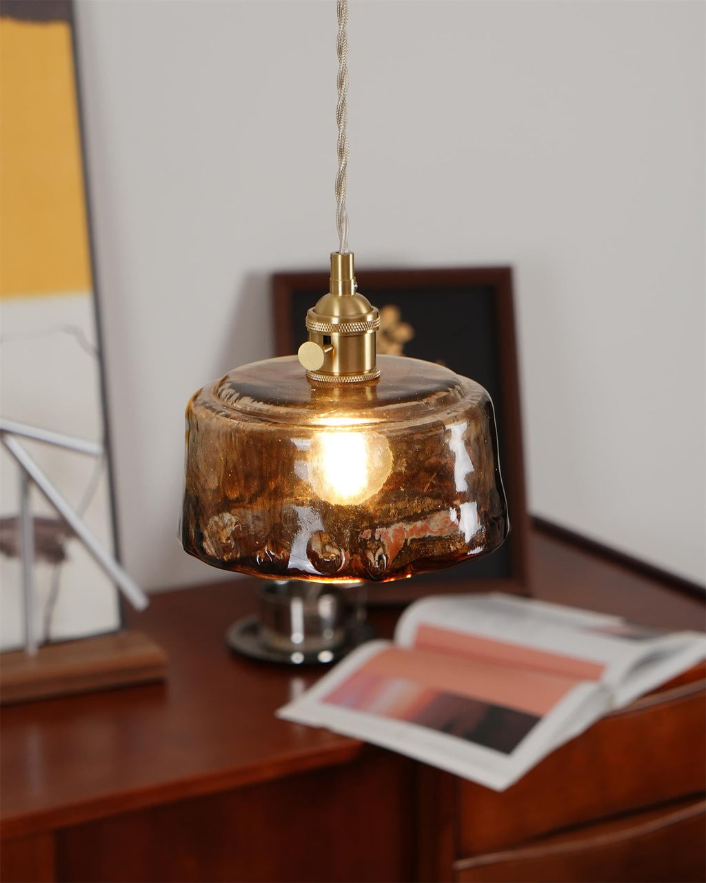 Suspension vintage Amberlyn en verre ambré | Fioriscas
