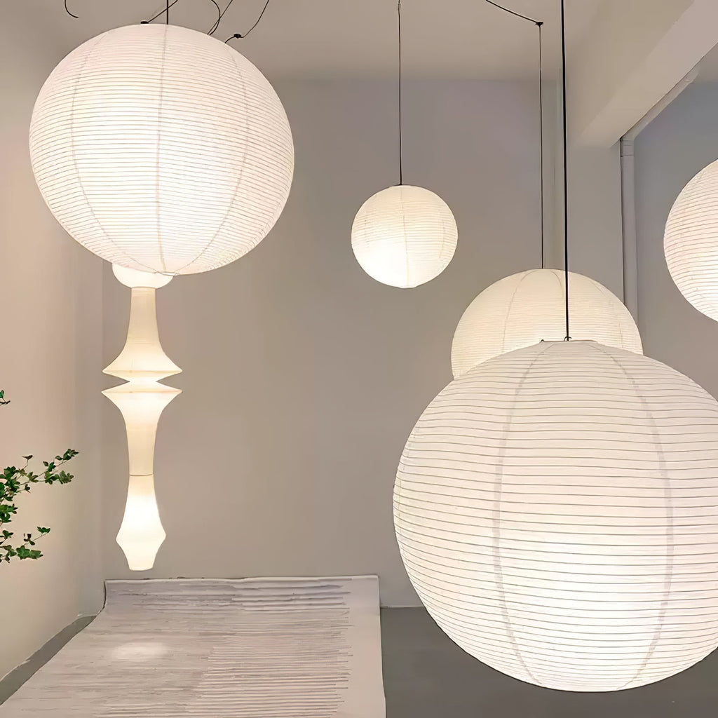 Lumiera rund papperslykta, pendellampa med sladd, vit tråd, japanskinspirerad modernist