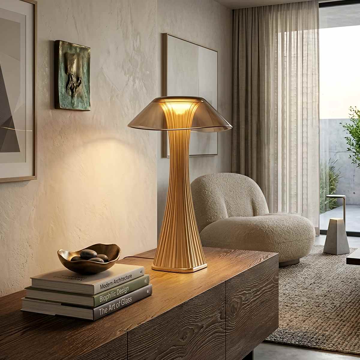 Lampada da tavolo Enchanted Fae a forma di fungo con bagliore ambientale morbido