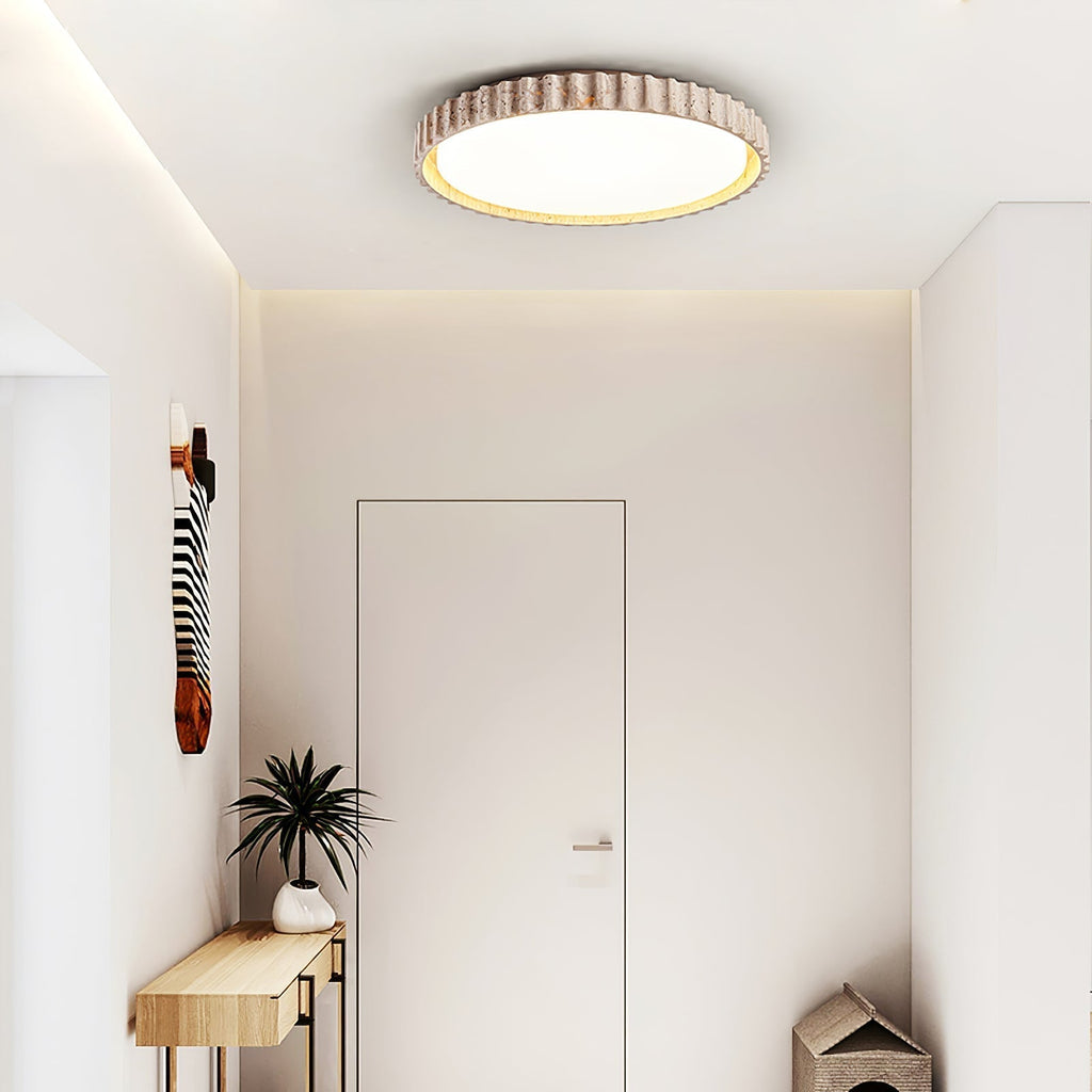 Ornorus geribbelde ring travertijn plafondlamp | Fioriscas