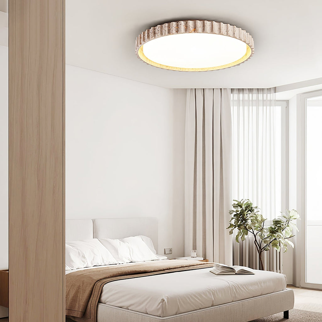 Ornorus geribbelde ring travertijn plafondlamp | Fioriscas