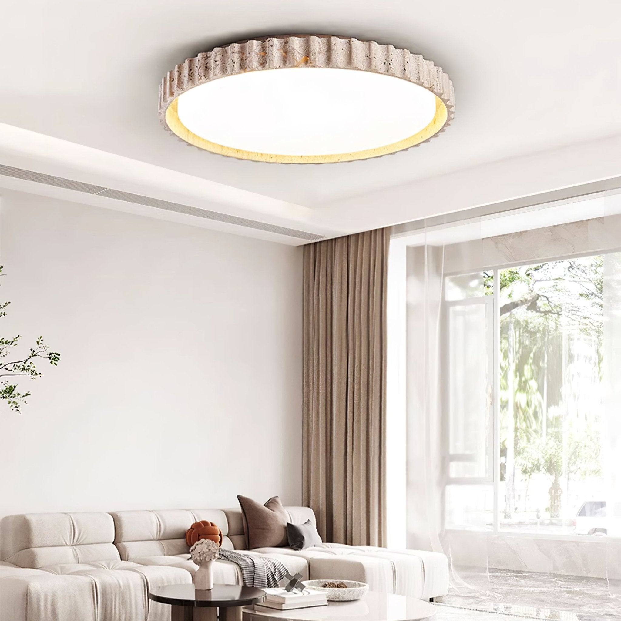 Ornorus geribbelde ring travertijn plafondlamp | Fioriscas