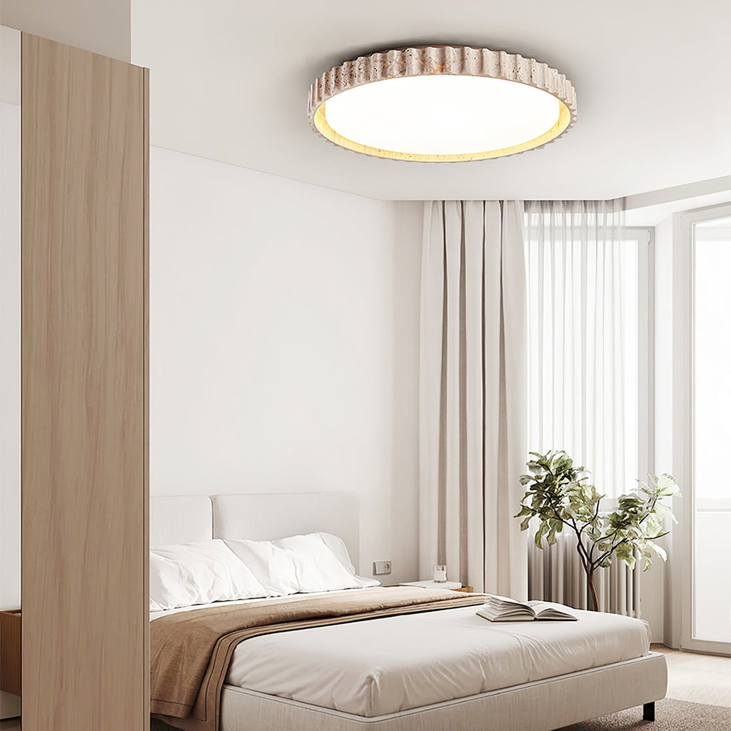 Ornorus geribbelde ring travertijn plafondlamp | Fioriscas