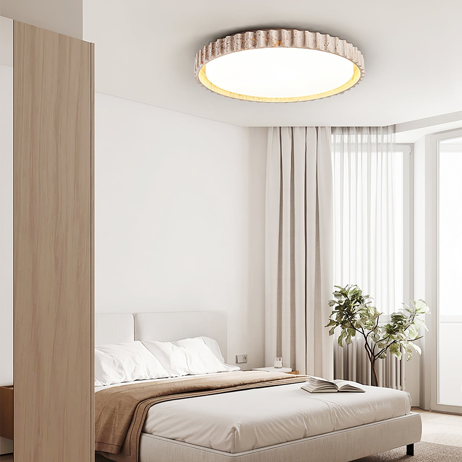 Ornorus geribbelde ring travertijn plafondlamp | Fioriscas