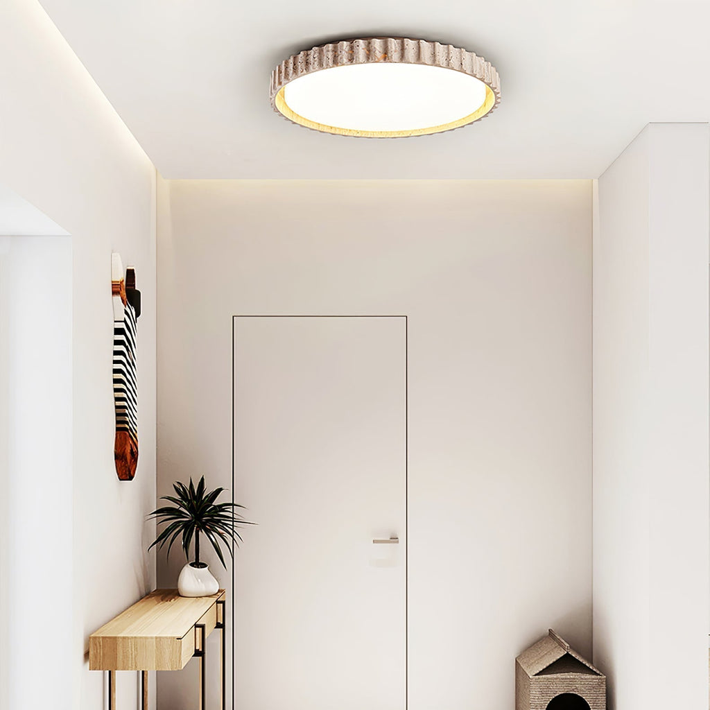 Ornorus geribbelde ring travertijn plafondlamp | Fioriscas