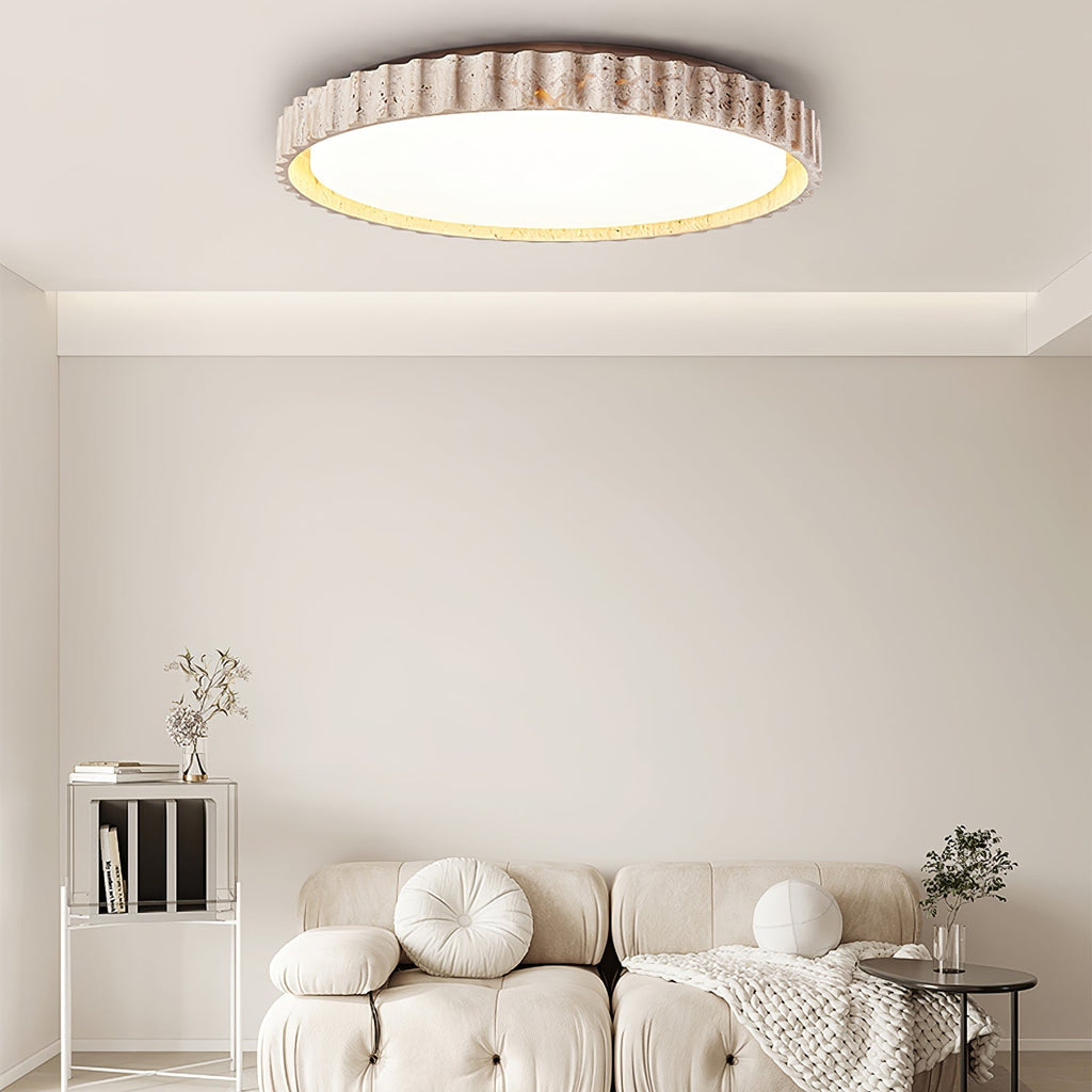 Ornorus geribbelde ring travertijn plafondlamp | Fioriscas