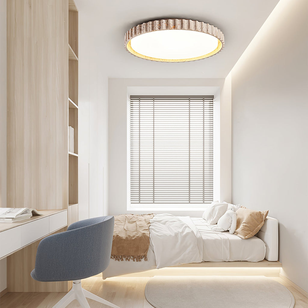 Ornorus geribbelde ring travertijn plafondlamp | Fioriscas