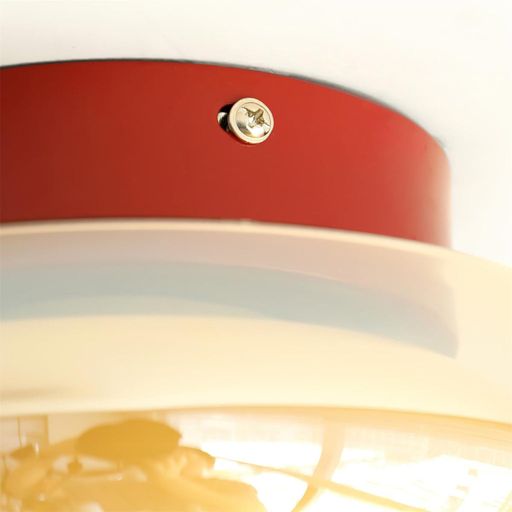 Plafonnier rétro, verre couleur cognac LumaNova avec bande décorative rouge