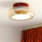 Plafonnier rétro, verre couleur cognac LumaNova avec bande décorative rouge