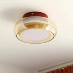Plafonnier rétro, verre couleur cognac LumaNova avec bande décorative rouge