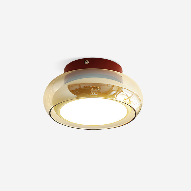 Plafonnier rétro, verre couleur cognac LumaNova avec bande décorative rouge