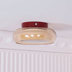 Plafonnier rétro, verre couleur cognac LumaNova avec bande décorative rouge