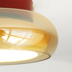 Plafonnier rétro, verre couleur cognac LumaNova avec bande décorative rouge