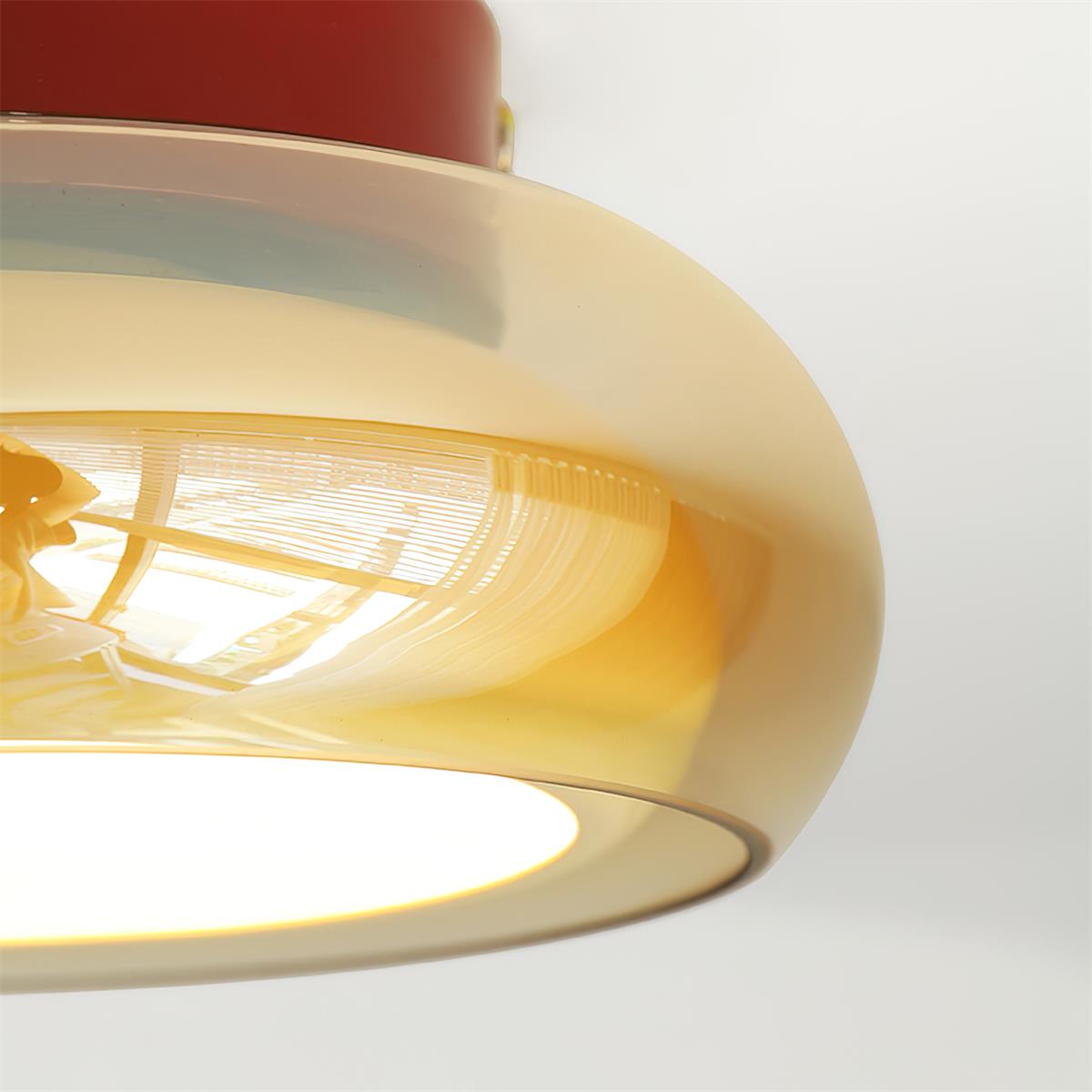 Plafonnier rétro, verre couleur cognac LumaNova avec bande décorative rouge
