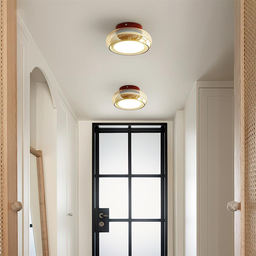 Plafonnier rétro, verre couleur cognac LumaNova avec bande décorative rouge