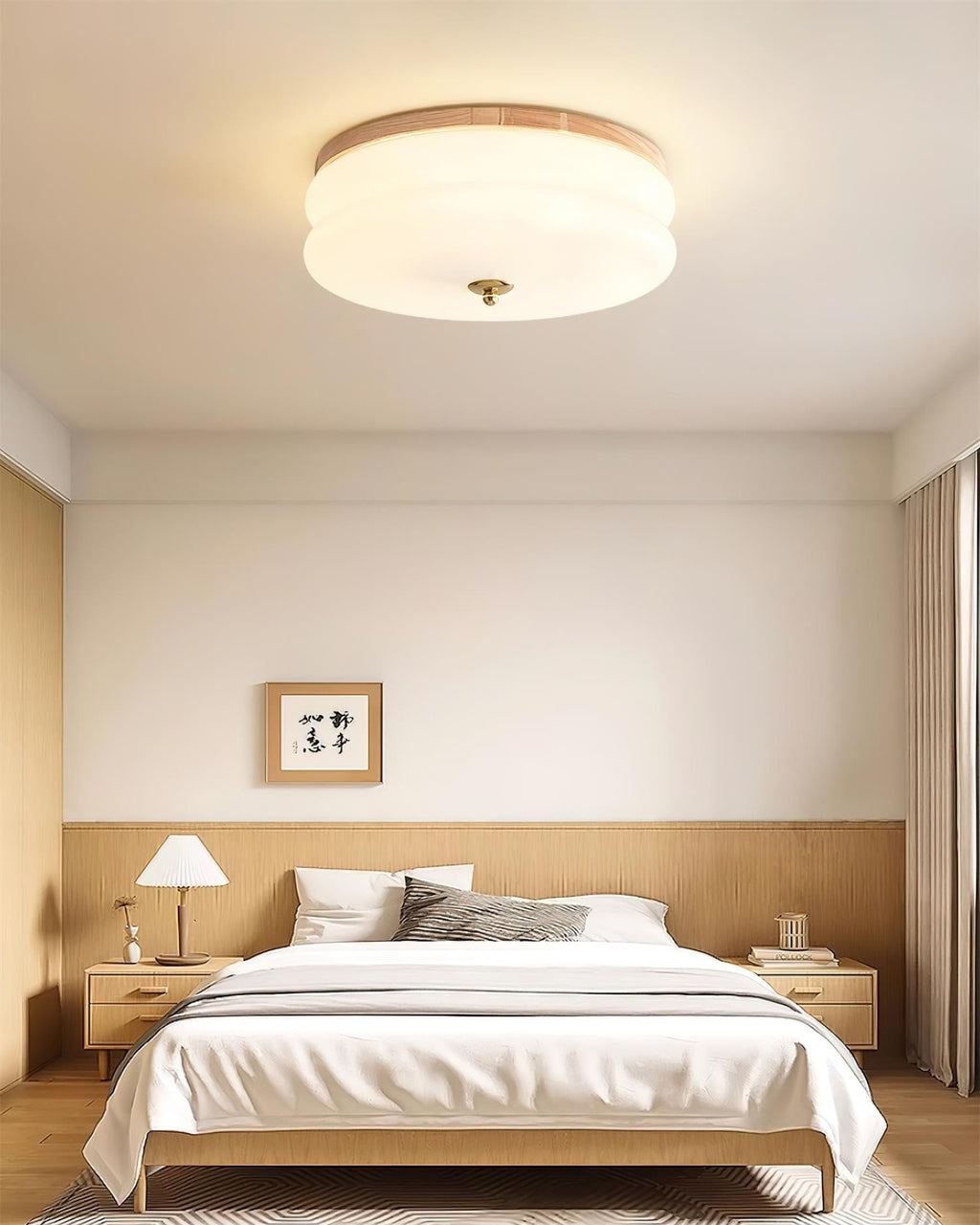Plafondlamp Dubbel Laags Glazen Schijf Notenhout Minimalistisch | Fioriscas