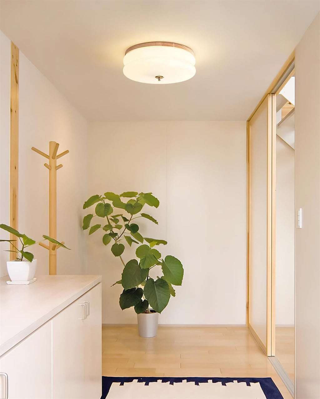 Plafondlamp Dubbel Laags Glazen Schijf Notenhout Minimalistisch | Fioriscas