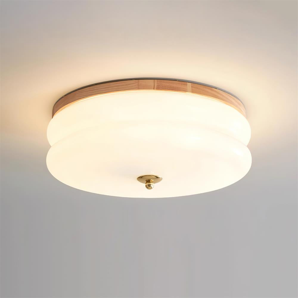 Plafondlamp Dubbel Laags Glazen Schijf Notenhout Minimalistisch | Fioriscas