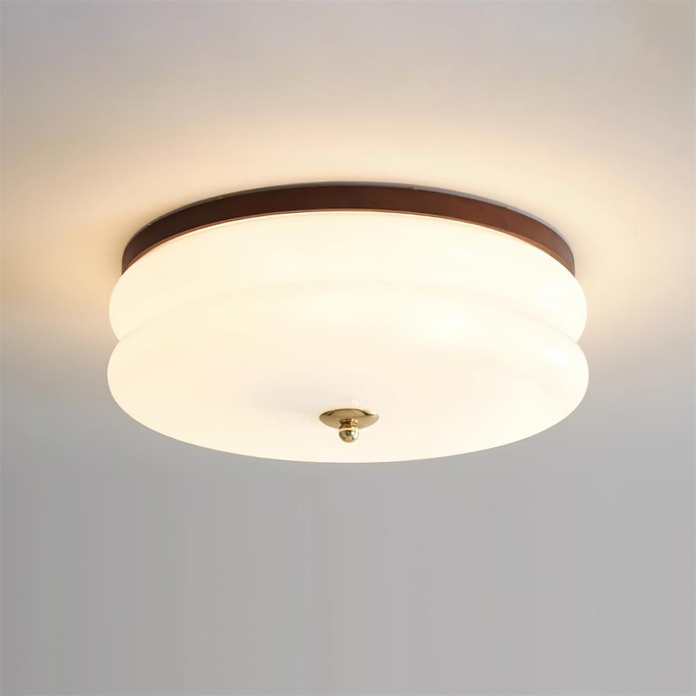 Plafondlamp Dubbel Laags Glazen Schijf Notenhout Minimalistisch | Fioriscas