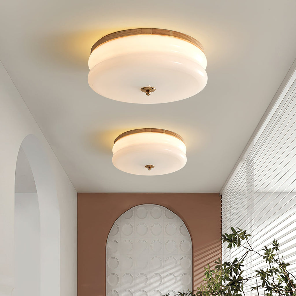 Plafondlamp Dubbel Laags Glazen Schijf Notenhout Minimalistisch | Fioriscas