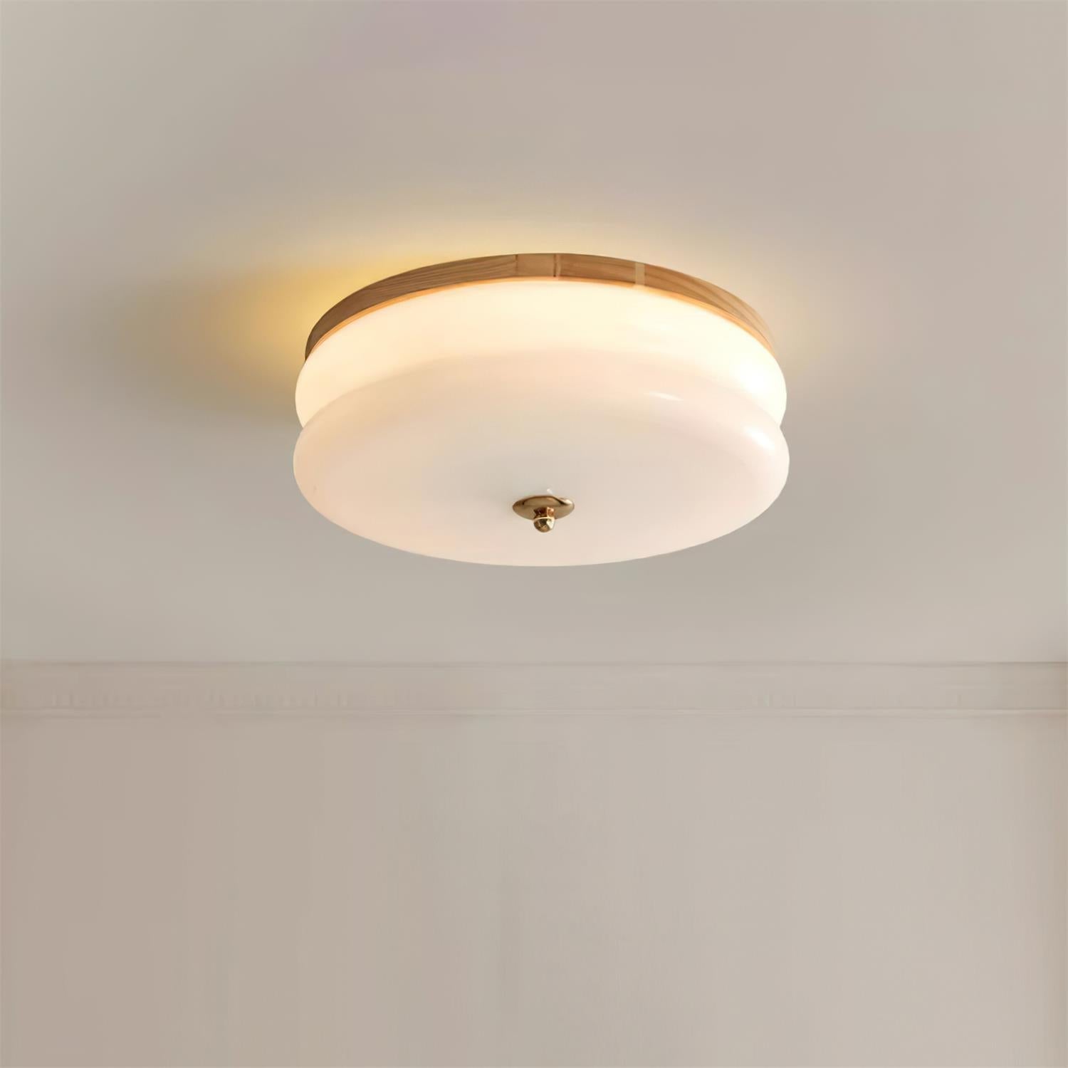 Plafondlamp Dubbel Laags Glazen Schijf Notenhout Minimalistisch | Fioriscas