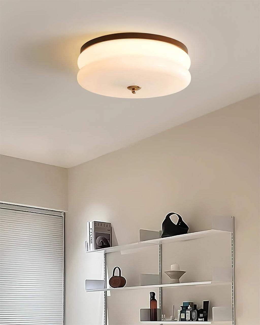 Plafondlamp Dubbel Laags Glazen Schijf Notenhout Minimalistisch | Fioriscas