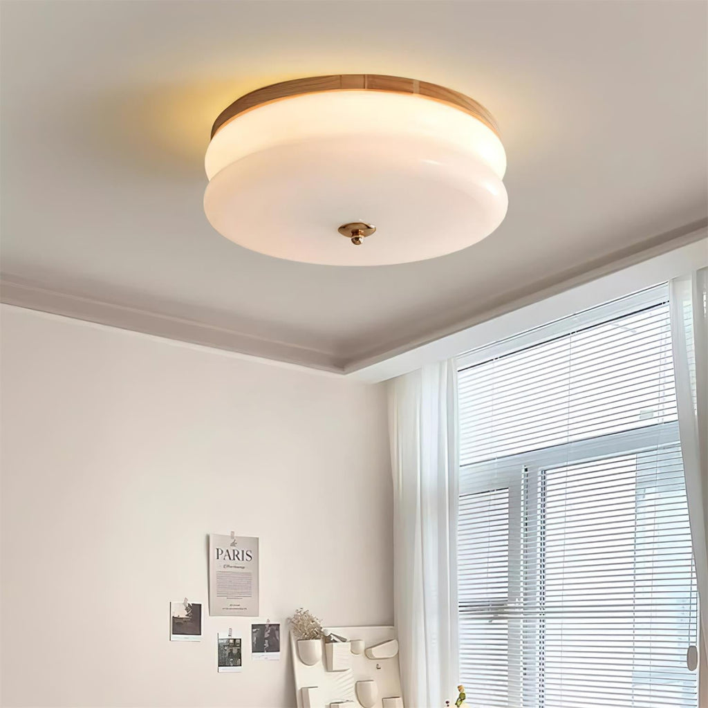Plafondlamp Dubbel Laags Glazen Schijf Notenhout Minimalistisch | Fioriscas