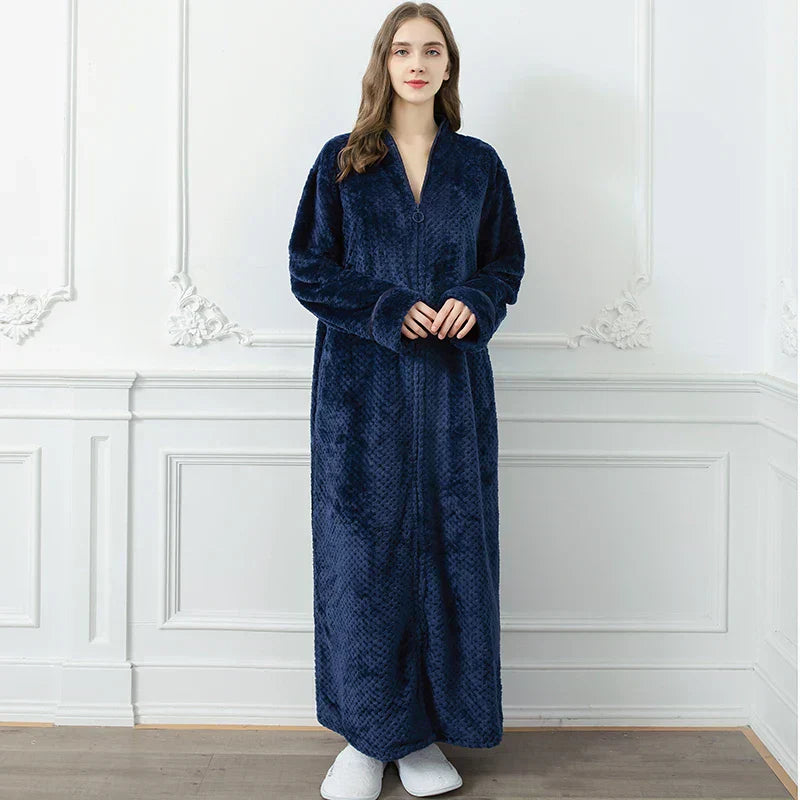 CozyNest varm flannel-morgenkåbe til gravide, ekstra lang pasform