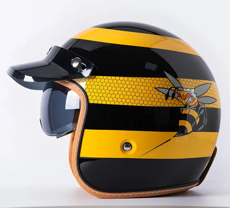 Casco de motocicleta abierto con visor abatible, certificado por DOT