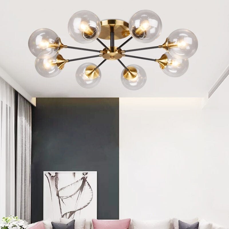 Suspension de plafond à globe en verre, luminaire multiprise en chrome poli
