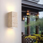 Travertine Wall Sconce With Perforated LED Light, LumaStone