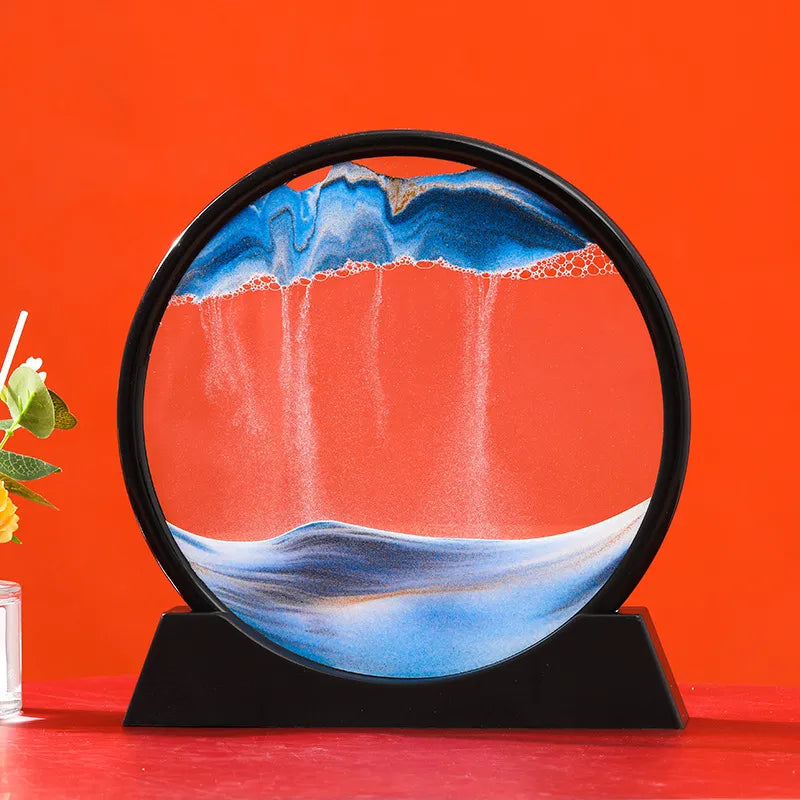 3D Kinetic Sand Hourglass With Flowing Color In Glass Frame