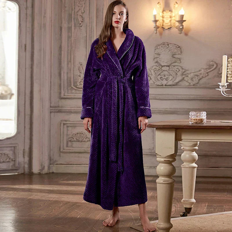 CozyNest varm flannel-morgenkåbe til gravide, ekstra lang pasform