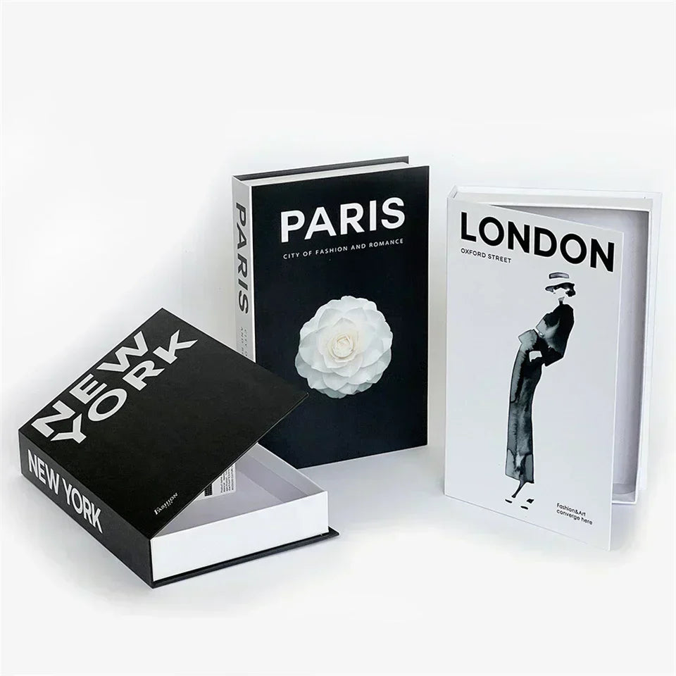 Marcelli Faux Book Set With Hidden Storage, City-Themed Designs