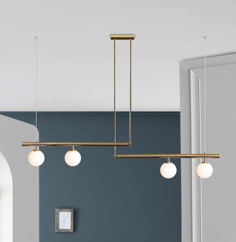 Harwell Frosted-Globe Pendant Light, Brass & Black, 3 Or 4 Heads