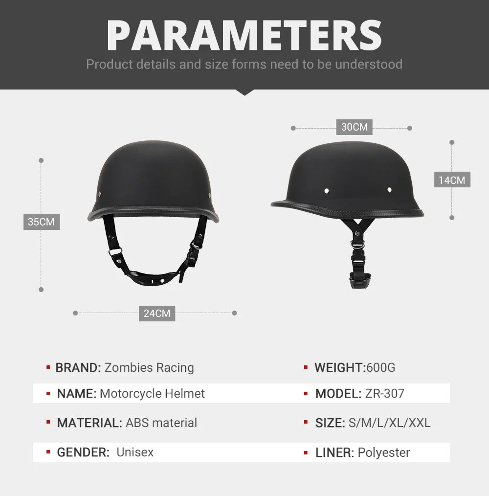 Retro Open-Face Half Helmet, Lightweight ABS Shell, DOT & ECE Certified