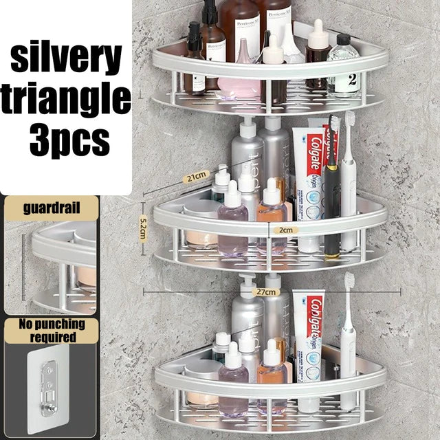 VelaGrip Corner Bath Shelf, Aluminum Wall-Mount Bathroom Storage