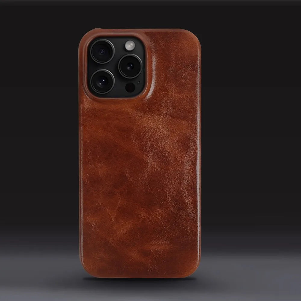 Ægte koskindslæder iPhone-etui, håndlavet, 5 farver