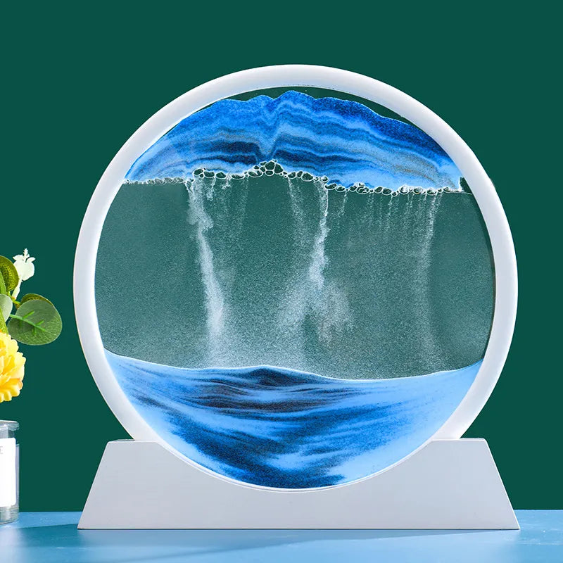 3D Kinetic Sand Hourglass With Flowing Color In Glass Frame