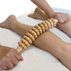 Wood Massage Tool With Nine Rollers That Rotate, Non-Slip Grip