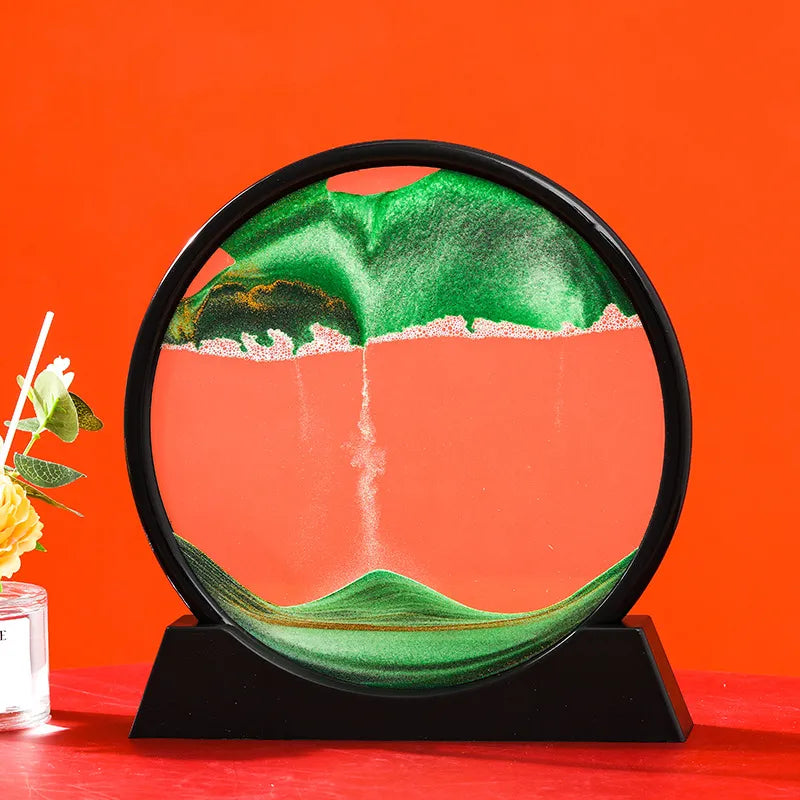3D Kinetic Sand Hourglass With Flowing Color In Glass Frame