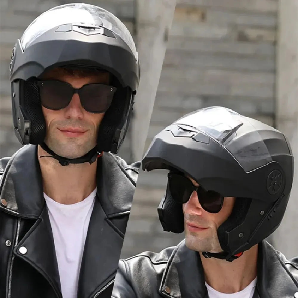 Cască moto modulară rabatabilă cu vizieră dublă integrată