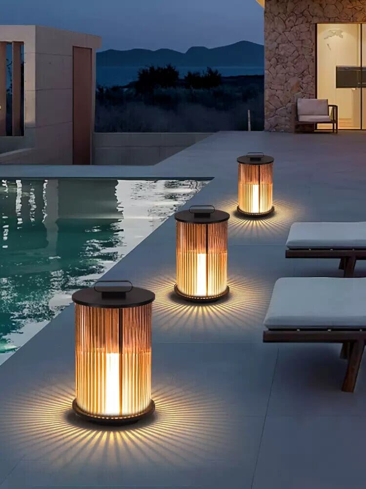 Marinell Ribbed-Glass Outdoor Lantern, Solar Or Electric, Waterproof